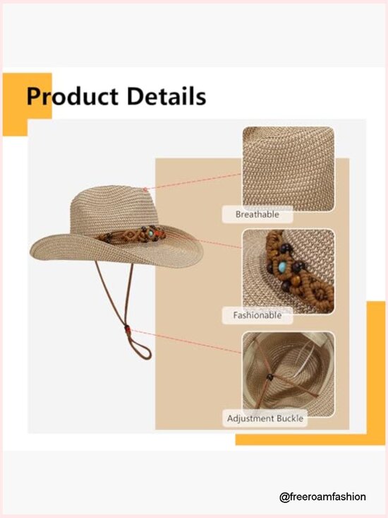 Wide Brim Cowboy Hat Straw Sun Beach Cowgirl Summer Travel
